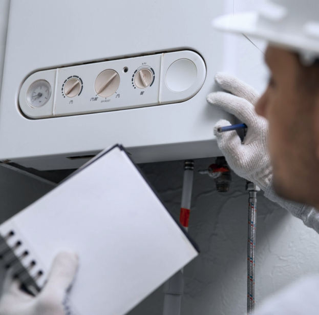 Man checking HVAC unit